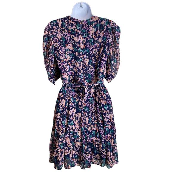 Shoshanna Women's Floral Metallic Puff Sleeve Ruffle Mini Dress Size 0 Fairy - Picture 2 of 12